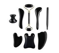Grattoir à Gouache en Pierre Naturelle for Massage du Visage, Rouleau de Jade, Planche Gua Sha en Obsidienne Noire, Outil de Soins de la Peau(Type 1)