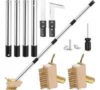 Grattoir à Joints et Brosse à Mauvaises Herbes avec Long Manche 160 cm, Kit de Nettoyage de Jardin avec 2 Têtes de Brosse et 2 Grattoirs en Métal pour Dalles, Pavés et Bordures de Murs