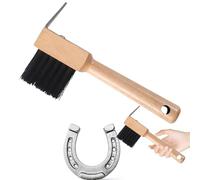 Grattoir à sabots avec brosse - Manche en bois robuste - Grattoir et brosse de nettoyage pour sabots - Kit d'entretien pour chevaux - Outil professionnel et durable