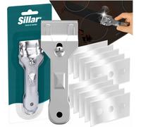 Grattoir de nettoyage, grattoir pour table de cuisson avec lame intégrée et rétractable en acier inoxydable, grattoir pour table de cuisson vitrocéramique avec compartiment pour lames de rechange (cou