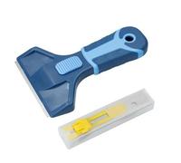 Grattoir en plastique résistant, profil caoutchouté, lame rétractable de 39 mm et 5 lames de rechange, idéal pour nettoyer les surfaces et enlever les peintures.