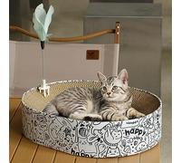 Grattoir Ovale 2 en 1 en Carton pour Chat d'intérieur avec Jouet à griffer, lit de Salon ondulé, Protection de Meubles et Jouet d'entraînement XL (Graffiti)