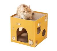 Grattoir pour chat - Cabane en carton - Boîtier en cellulose écologique - PET - Disposition cube de 13,78 pouces avec planche haute densité - Cube à gratter fermé pour chatons d'intérieur et chats en