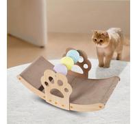 Grattoir pour chat, tapis griffoir courbe, réversible, en carton, demi-lune, balles de cloche et balles rotatives, lit de salon avec herbe à chat bio [59 x 26 x 30 cm)