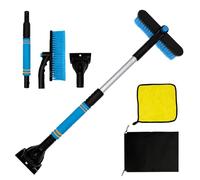 Grattoir pour Voiture Pare-Brise avec Balai, Serviette de Lavage pour Voiture, Telecop 56-73 cm, Brise-Glace en ABS, Poignée Ergonomique en Mousse, Rotation à 360°Amovible (Bleu)