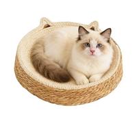 Grattoir rond pour chat - Nid de repos tissé respirant - Pouf design oreilles de chat noué en corde de coton | pour le toilettage des ongles, mouvement actif, protection des meubles contre l'ennui