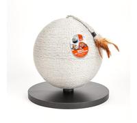 Grattoir sphérique pour chats avec plume suspendue, griffoir en forme de boule, corde sisal gris, base résistante pour toutes les races de chats et gatinhos