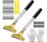 Grattoir Vitre Grattoir Peinture avec 20 Lames en Acier Au Carbone Grattoir Plaque Vitrocéramique Induction Grattoir Plancha Scraper pour Carrelage Papier Peint Colle Miroir 2 Pièces