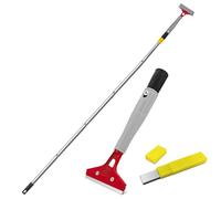 Grattoir vitre Long Manche en Verre Kit - Gratte vitre sol avec long manche extensible 1,55m, grattoir peinture et Capuchon universel en plastique, fourni avec 10 lames pour murs, vitres et tuiles