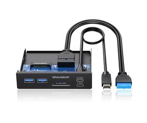 GRAUGEAR | 6-interfaces Panneau Avant | 2xUSB-C et 2xUSB-A HUB | Lecteur de Cartes SD/Micro SD | Type-C® USB 3.2 Gen2 2x2 20Gbit/s | USB 19-pin et A-Key 20-pin Header | G-MP01CR
