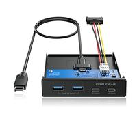 GRAUGEAR Panneau Avant 4 Ports 10Gbit/s, 2X USB-C+2X USB-A HUB USB3.2 Gen2, Panneau Avant pour Baie 3,5 Pouces, USB3.2 Gen2 Key A 20-pin Header, métal