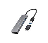 GRAUGEAR G-HUB2A2C-AC Hub USB 3.2 Gen 1 (3.1 Gen 1) Type-A et Type-C, 4 Ports, 5000 Mbit/s, Boîtier Aluminium Argent, 110x30x11mm
