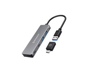 GRAUGEAR G-HUB2A2C-AC Hub USB 3.2 Gen 1 (3.1 Gen 1) Type-A et Type-C, 4 Ports, 5000 Mbit/s, Boîtier Aluminium Argent, 110x30x11mm