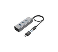 GRAUGEAR G-HUB4-AC Hub USB 3.2 Gen 1 Type-A Aluminium Noir 4 ports 5000 Mbit/s, adaptateur USB-C vers USB-A, compatible Windows/macOS