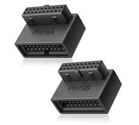 GRAUGEAR Lot de 2 adaptateurs USB 3.0 à 19 broches en forme de L à 90 | Adaptateur USB interne de carte mère 19 broches mâle vers femelle, ensemble coudé vers le haut et vers le bas pour panneau