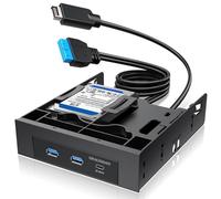 GRAUGEAR Panneau avant interne du concentrateur USB de 5,25 po - USB-C 20 Gbit/s + 2 ports USB-A 5 Gbit/s, deux baies SSD/HDD de 2,5 po, compatible avec une baie de 5,25 po, USB 3.2 A-Key 20 broches