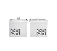 Gravado Boutons de Manchette Carrés en Inox pour Homme, Bloc, Personnalisés avec Initiales, Couleur Argent