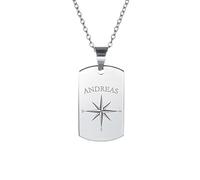 Gravado - Chaîne avec Pendentif en Acier INOX - Dog Tag avec Gravure - Rose des sables - Personnalisé avec [NOM] - Plaque d'identité gravée - Écriture en majuscules - Cadeaux Bijou pour Hommes