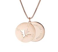 Gravado Collier en INOX pour Femmes avec 2 Médaillons, Couleur Or Rose, Rose des Vents, Gravure Personnalisée Cercles de Noms, 50 CM