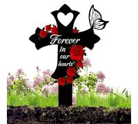 Grave Decorations, Sympathy 2D Acrylic Stake, Heart and Crossing Memorial Markers, Stake for Outdoors Yard Garden Remembrance, Cemetery Use, Convenient to Install