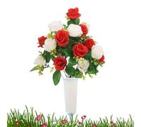Grave Flower Decor, Artificial Memorial Bouquet Set, Outdoor Cemetery Floral Stake with Long Lasting Design, Lightweight Decorative Tributez Arrangement, Fake Flowers Outdoor Use for Funeral