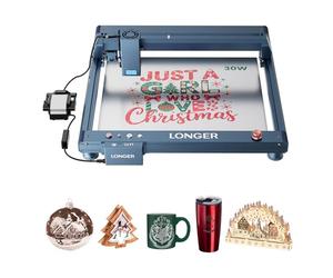 Graveur laser Longer Laser B1 30 W avec assistance pneumatique automatique, graveur laser DIY pour bois, métal, papier, acrylique, verre, cuir, zone de travail, zone de travail 450 x 440 mm