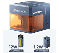Graveur laser SCULPFUN iCube Ultra Dual 12W + 1,2W, vitesse de 10 000 mm/min, point laser 0,08/0,03 mm, zone de travail 150 x 135 mm, filtre anti-fumée intégré, 4 modes d'éclairage