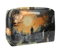 Graveyard Trousse de maquillage en PVC avec motif chauve-souris volantes pleine lune pour femme avec fermeture éclair, multicolore, 18.5x7.5x13cm/7.3x3x5.1in, Trousse de toilette