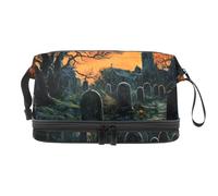 Graveyard Trousse de toilette double couche avec compartiment à pinceaux pour femme et fille Motif citrouille, multicolore, 27x15x14 cm/10.6x5.9x5.5 in, Trousse de toilette