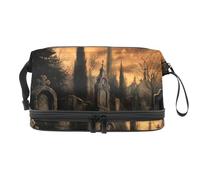Graveyard Trousse de toilette double couche pour femmes et filles, trousse de toilette de voyage, trousse de maquillage pratique avec compartiment à brosse, multicolore, 27x15x14 cm/10.6x5.9x5.5 in,