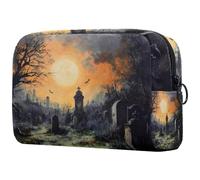 Graveyard Trousse de toilette pour femme Motif chauve-souris volantes pleine lune Grand sac de maquillage pratique avec fermeture éclair, multicolore, 18.5x7.5x13cm/7.3x3x5.1in, Trousse de toilette