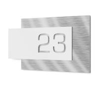 Graviers Design - Plaque de numéro de maison - En acier inoxydable V2A - 200 x 110 mm - Blanche - Résistante aux intempéries et à la rouille - Personnalisable - Fabriquée en Allemagne