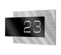 Graviers Design - Plaque de numéro de maison - En acier inoxydable V2A - 480 x 264 mm - Noire - Résistante aux intempéries et à la rouille - Personnalisable - Fabriquée en Allemagne