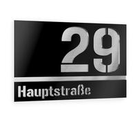 Graviers Design plaque numéro de maison à deux lignes - 160x110 mm, noir, acier inox V2A, personnalisable