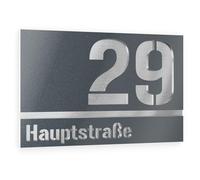 Graviers Design plaque numéro de maison à deux lignes - 215x150 mm, anthracite métallisé, acier inox V2A, personnalisable