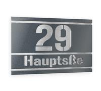 Graviers Design plaque numéro de maison à deux lignes - 215x150 mm, anthracite métallisé, acier inox V2A, personnalisable