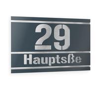 Graviers Design plaque numéro de maison à deux lignes - 215x150 mm, anthracite RAL 7016, acier inox V2A, personnalisable