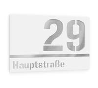 Graviers Design plaque numéro de maison à deux lignes - 215x150 mm, blanc, acier inox V2A, personnalisable