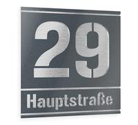 Graviers Design plaque numéro de maison à deux lignes - 230x230 mm, anthracite métallisé, acier inox V2A, personnalisable
