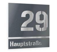 Graviers Design plaque numéro de maison à deux lignes - 230x230 mm, anthracite métallisé, acier inox V2A, personnalisable