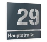 Graviers Design plaque numéro de maison à deux lignes - 230x230 mm, anthracite RAL 7016, acier inox V2A, personnalisable