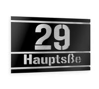 Graviers Design plaque numéro de maison à deux lignes - 250x175 mm, noir, acier inox V2A, personnalisable