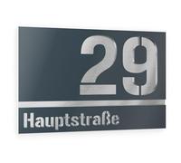 Graviers Design plaque numéro de maison à deux lignes - 380x264 mm, anthracite RAL 7016, acier inox V2A, personnalisable