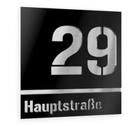 Graviers Design plaque numéro de maison à deux lignes - 380x380 mm, noir, acier inox V2A, personnalisable