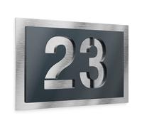 Graviers Design Plaque Numéro de Maison | Chiffres personnalisables | 250 x 175 mm Gris Anthracite RAL 7016 | Acier inoxydable | Fabriqué en Allemagne