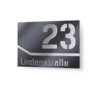 Graviers Design Plaque Numéro de Maison | Chiffres personnalisables | 250x175 mm Anthracite RAL 7016 | Acier inoxydable | Fabriqué en Allemagne