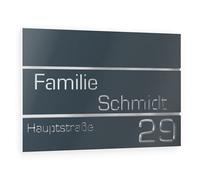 Graviers Design Plaque Numéro de Maison et Nom | Chiffres et lettres personnalisables | 160 x 110 mm Gris Anthracite RAL 7016 | Acier inoxydable | Fabriqué en Allemagne