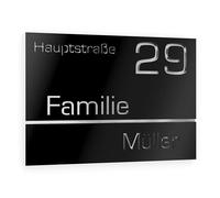 Graviers Design Plaque Numéro de Maison et Nom | Chiffres et lettres personnalisables | 160 x 110 mm Noir | Acier inoxydable | Fabriqué en Allemagne