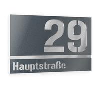 Graviers Design Plaque Numéro de Maison et Nom | Chiffres et lettres personnalisables | 215 x 150 mm Gris anthracite métallisé | Acier inoxydable | Fabriqué en Allemagne