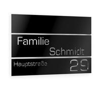 Graviers Design Plaque Numéro de Maison et Nom | Chiffres et lettres personnalisables | 215 x 150 mm Noir | Acier inoxydable | Fabriqué en Allemagne
